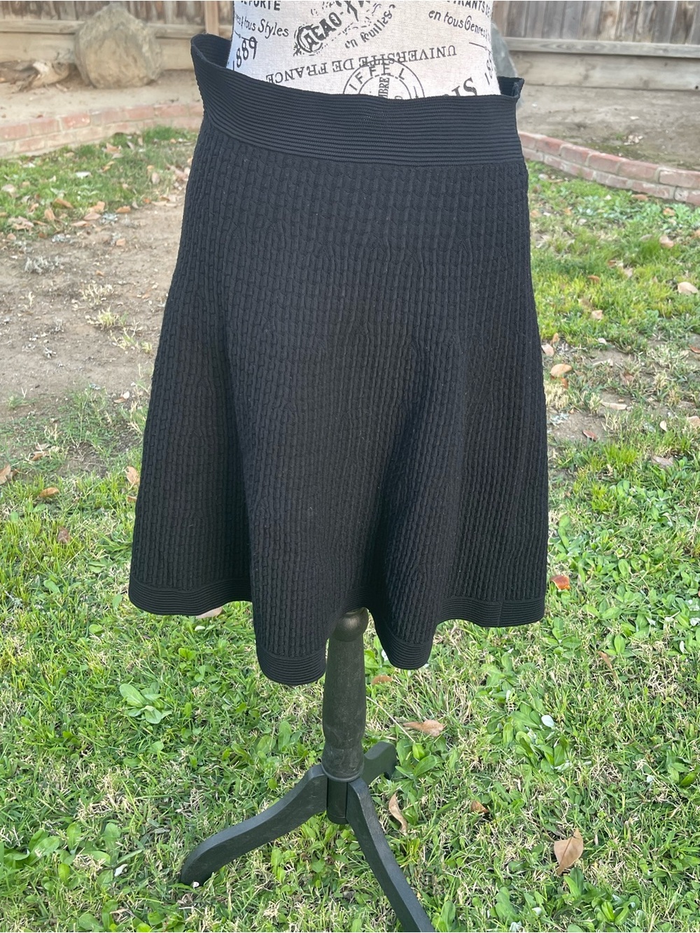 Sandro Paris Black Ribbed Knit Flared A-Line Skater Skirt Medium